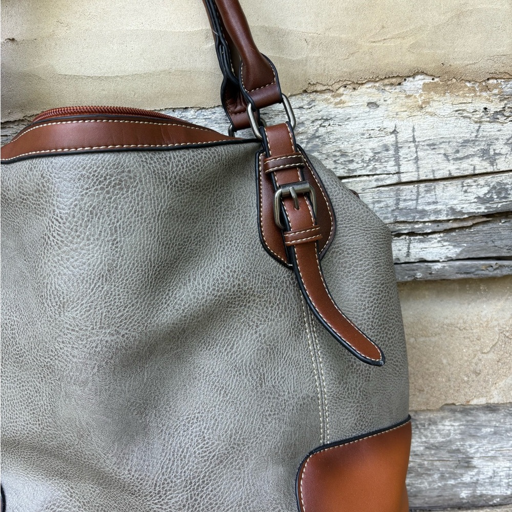 Kathy Ireland Elegant Gray and Brown Large Women's Handbag/Tote/Shoulder Bag - Picture 8 of 10